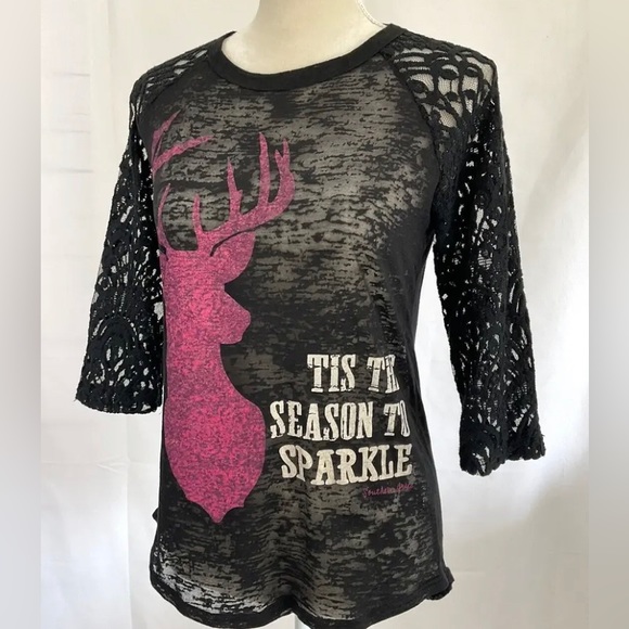 Sparkly reindeer Southern Grace Top Tis The Season To Sparkle Top, Sz Sm… - Picture 1 of 7